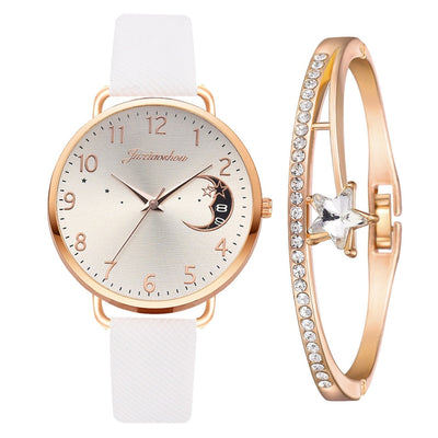 Set mit Uhr und Armbändern | Mondzahlen-Zifferblatt