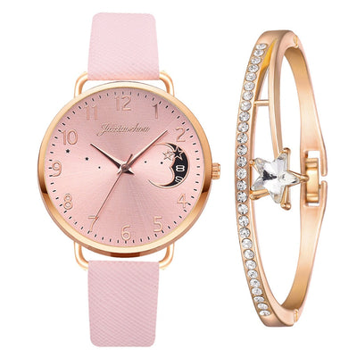 Set mit Uhr und Armbändern | Mondzahlen-Zifferblatt