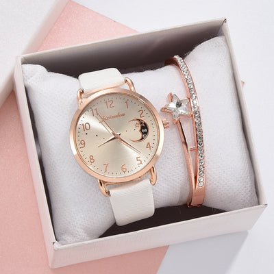 Set mit Uhr und Armbändern | Mondzahlen-Zifferblatt