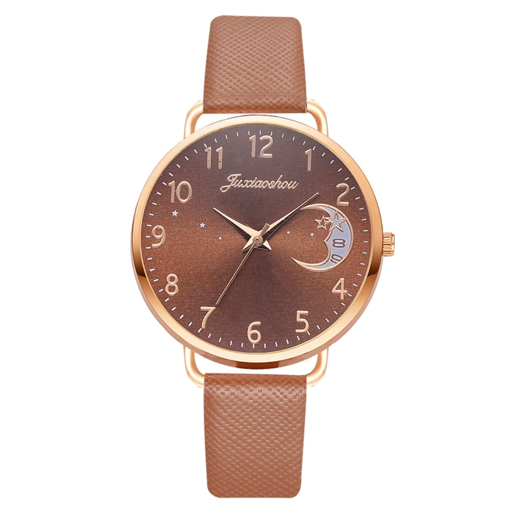 Set mit Uhr und Armbändern | Mondzahlen-Zifferblatt