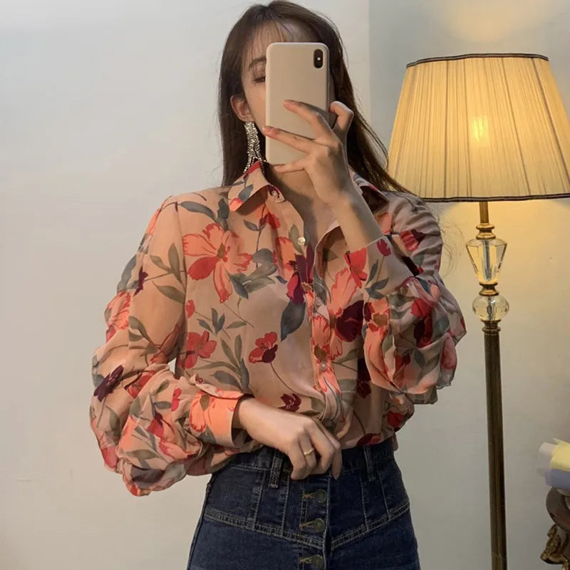 Annie - Vintage Blumen druck Blusen