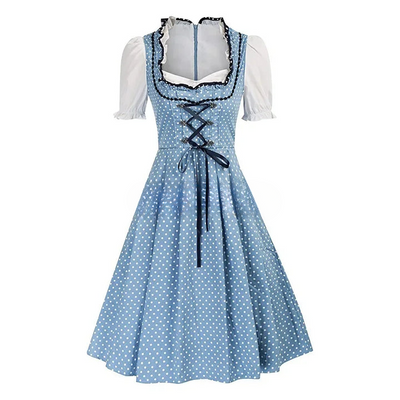 Elegantes Damen Oktoberfest Dirndlkleid mit liebevoller Stickerei, verstellbarem Schnürmieder, stilvoller Schürze und passender Bluse