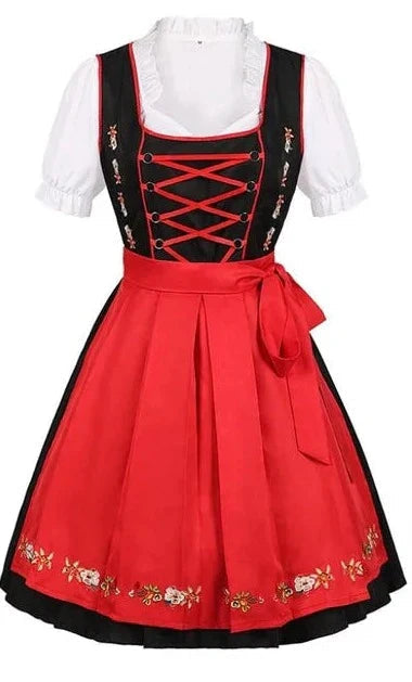 Elegantes Damen Oktoberfest Dirndlkleid mit liebevoller Stickerei, verstellbarem Schnürmieder, stilvoller Schürze und passender Bluse