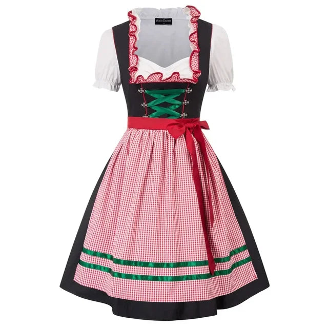 Elegantes Damen Oktoberfest Dirndlkleid mit liebevoller Stickerei, verstellbarem Schnürmieder, stilvoller Schürze und passender Bluse