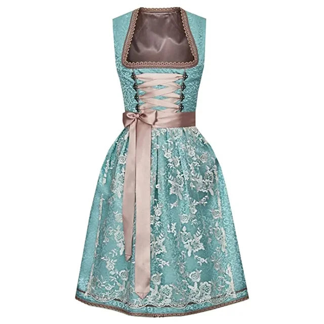 Elegantes Damen Oktoberfest Dirndlkleid mit liebevoller Stickerei, verstellbarem Schnürmieder, stilvoller Schürze und passender Bluse