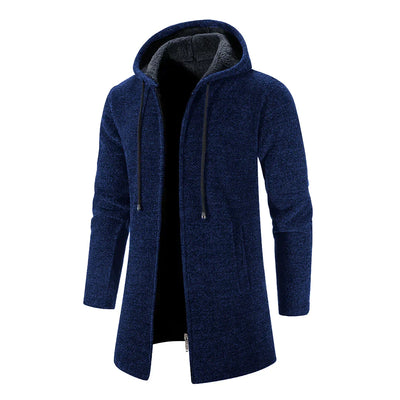 Alex – Cardigan long élégant en laine mélangée avec capuche 