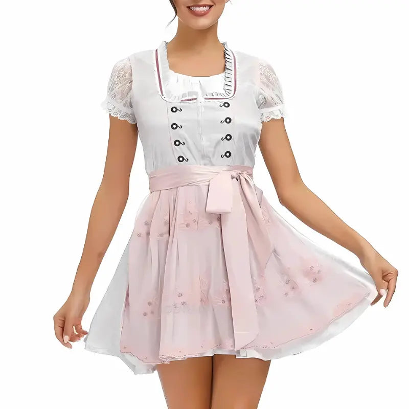 Elegantes Damen-Dirndlkleid für Oktoberfest mit kunstvoller Stickerei und stilvollem Miederoberteil
