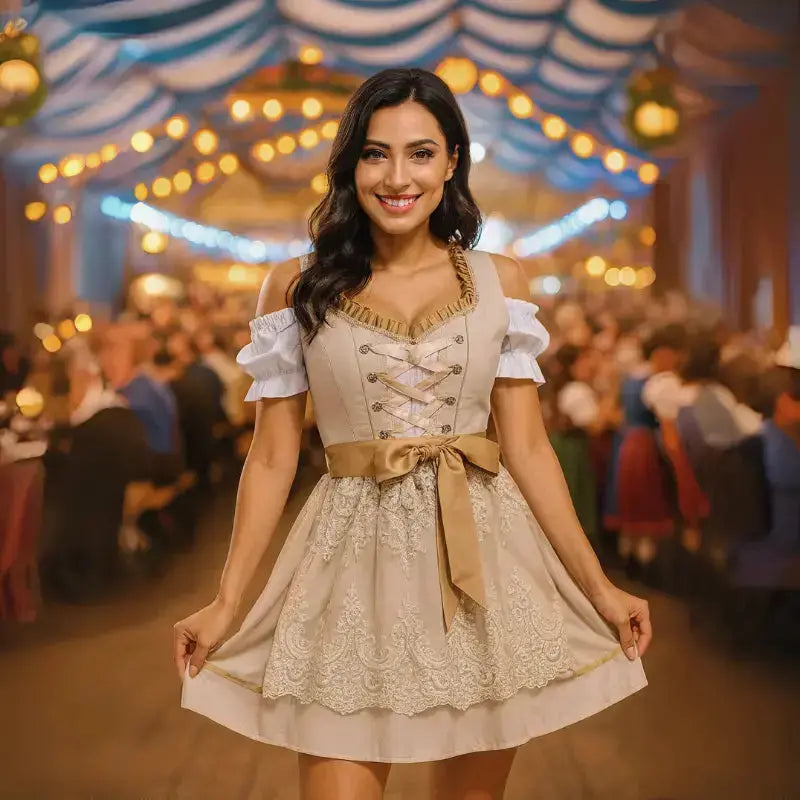 Elegantes Damen-Dirndlkleid mit kunstvoller Stickerei und stilvollem Miederoberteil