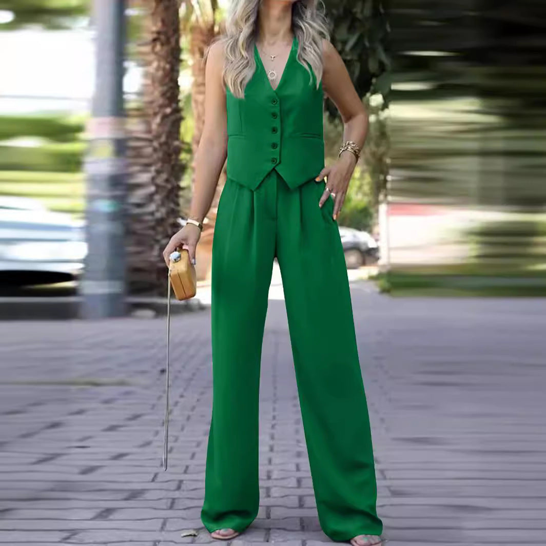 "DrapeWear" - Costume col V avec pantalon large 