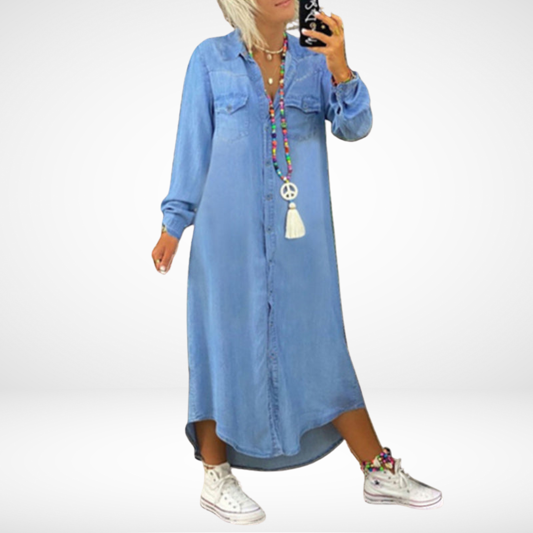 Sofia™ | Langärmeliges Maxikleid aus Denim