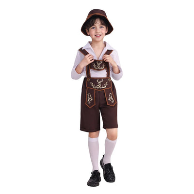 Authentisches Jungen Bayern Kostümset mit Lederhosen, Hut, Hemd und Strümpfen – Perfekt für das Oktoberfest