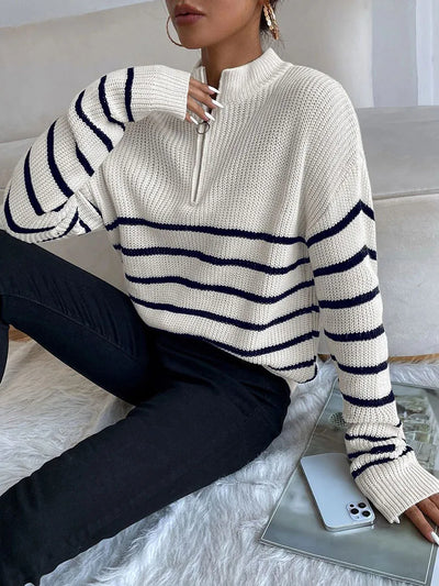 Henrika - Gestreifter Pullover mit Reissverschluss
