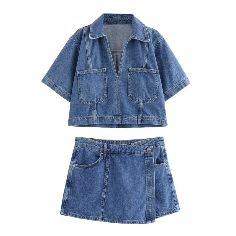Sofia® | V-Ausschnitt Denim-Set