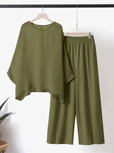 Elena - 2 Teiliges Leinenset Lose Breite Bein Hosen
