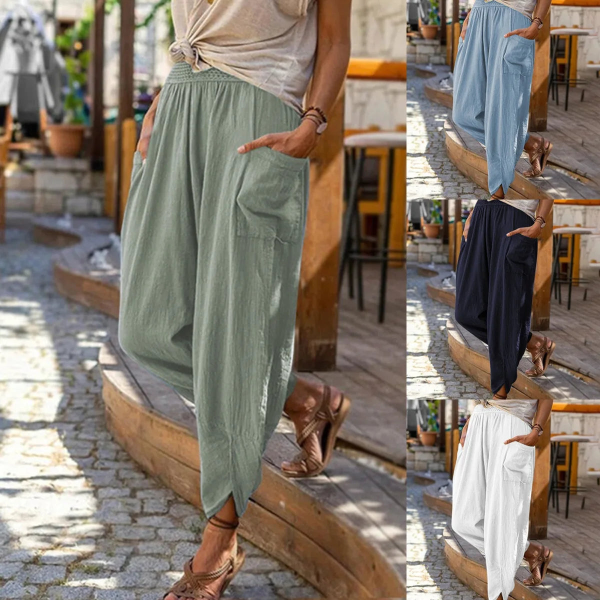 Emi - Vintage Baumwolle Leinen Boho Hose