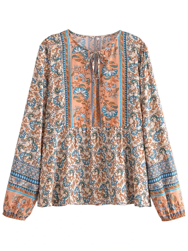 Thea - Lang V-Ausschnitt Böhmische Bluse