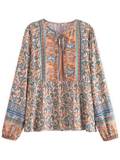 Thea - Lang V-Ausschnitt Böhmische Bluse