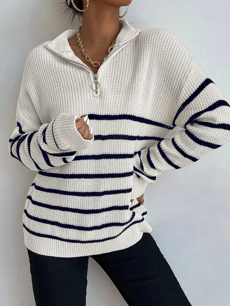 Henrika - Gestreifter Pullover mit Reissverschluss