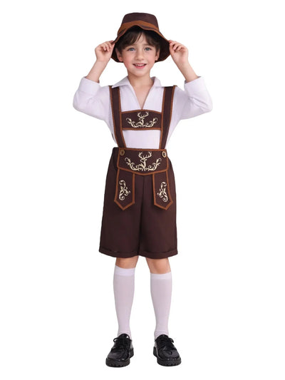 Authentisches Jungen Bayern Kostümset mit Lederhosen, Hut, Hemd und Strümpfen – Perfekt für das Oktoberfest