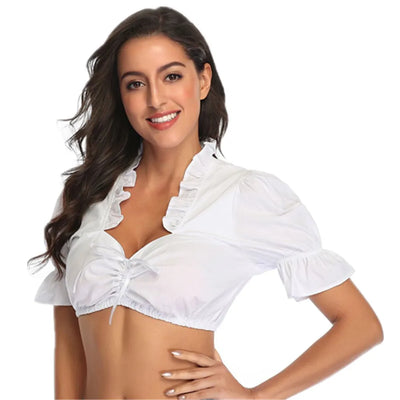 Elegante Damen-Dirndlbluse mit kurzen weißen Hemd für das perfekte Oktoberfest-Outfit