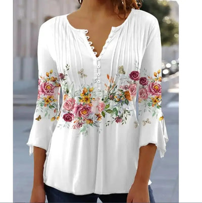 Zana - Vintage Blumen druck Blusen Mit halbem Ärmel