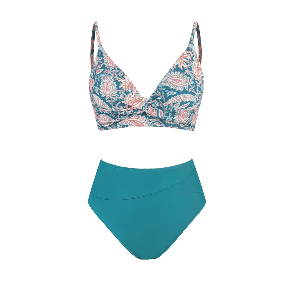 CUPSHE Twist Tank Top High Waist Bikini Sets Swimsuit For Women Orange Floral Two Pieces Beachwear 2023 Bathing Suit Swimwear