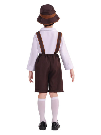 Authentisches Jungen Bayern Kostümset mit Lederhosen, Hut, Hemd und Strümpfen – Perfekt für das Oktoberfest