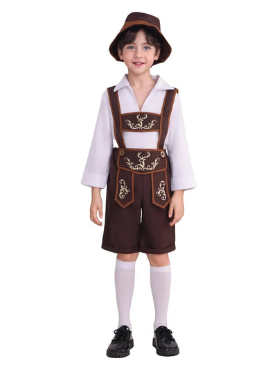 Authentisches Jungen Bayern Kostümset mit Lederhosen, Hut, Hemd und Strümpfen – Perfekt für das Oktoberfest