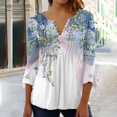Zana - Vintage Blumen druck Blusen Mit halbem Ärmel
