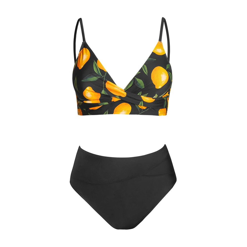 CUPSHE Twist Tank Top High Waist Bikini Sets Swimsuit For Women Orange Floral Two Pieces Beachwear 2023 Bathing Suit Swimwear