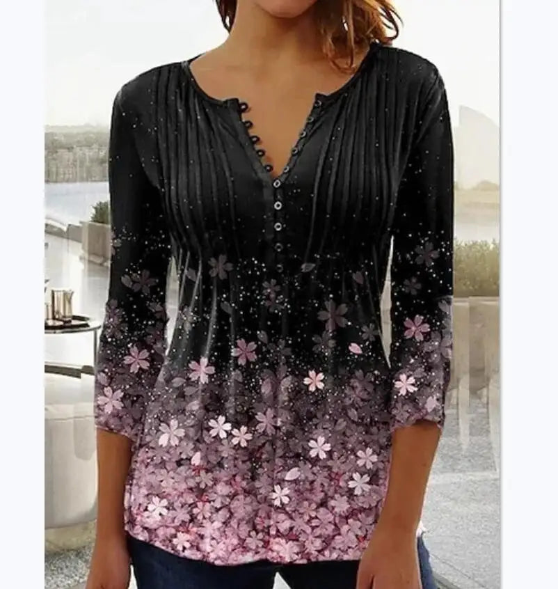 Zana - Vintage Blumen druck Blusen Mit halbem Ärmel