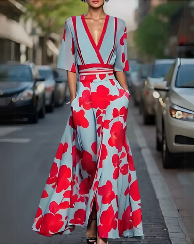 Tiara - V-Ausschnitt Blumenkleid Maxi