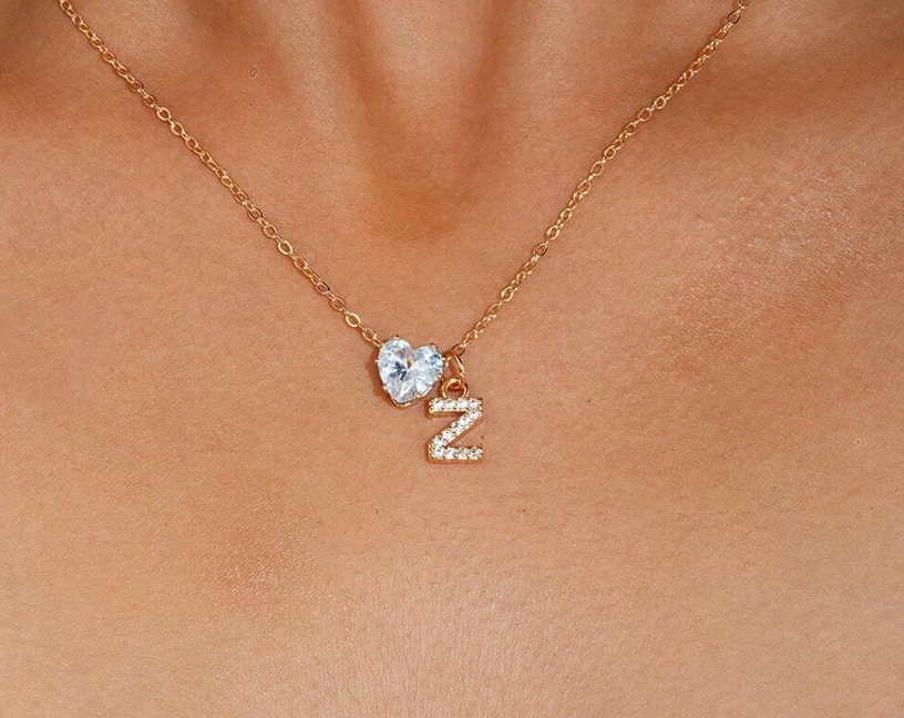 Collana Anna - lettera individuale con diamante a cuore