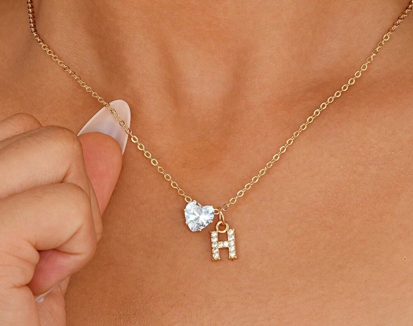 Collana Anna - lettera individuale con diamante a cuore