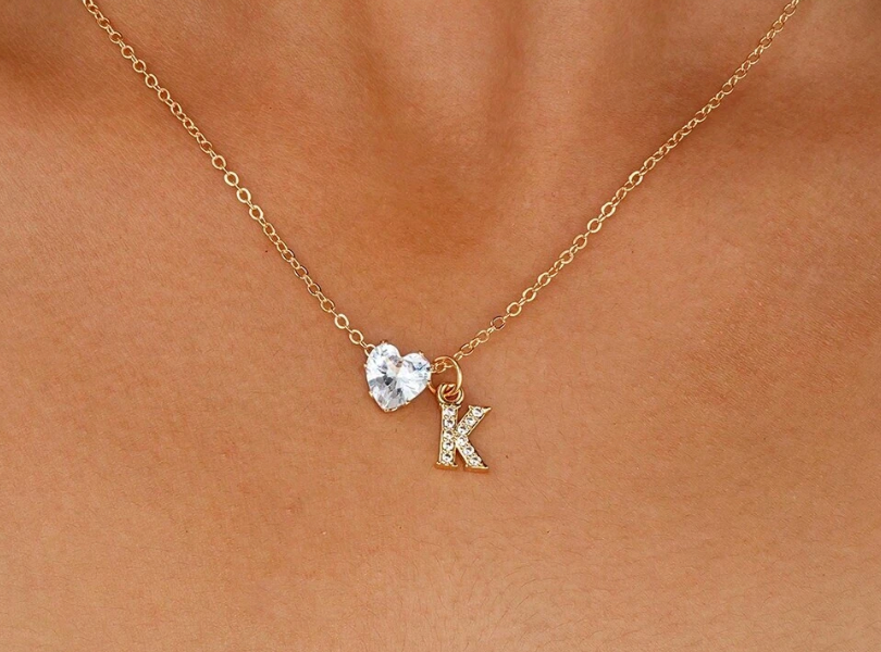 Collana Anna - lettera individuale con diamante a cuore