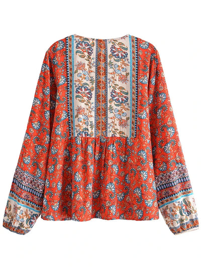 Thea - Lang V-Ausschnitt Böhmische Bluse