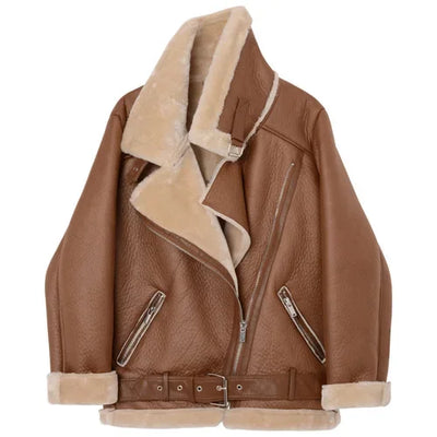 Irina - Warme Lederjacke mit Reißverschlüssen und warmer Innenseite