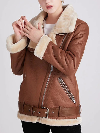 Irina - Warme Lederjacke mit Reißverschlüssen und warmer Innenseite