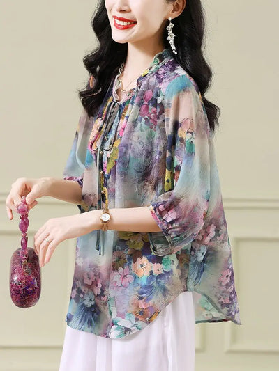 Yasmine - Vintage Blumen druck Blusen