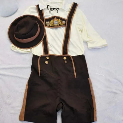 Authentisches Herren-Oktoberfest-Kostüm mit Hemd, Hosenträgern und traditionellem bayerischem Hut für den perfekten Festauftritt