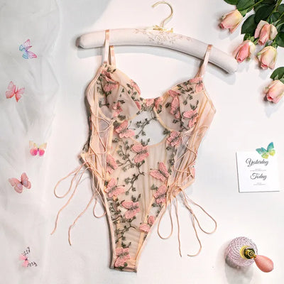 Selene | Body con farfalle ricamate 