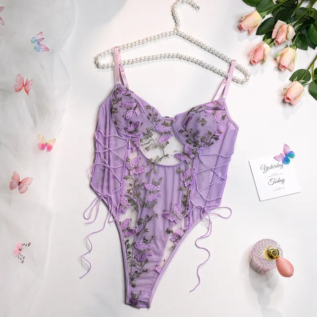 Selene | Body con farfalle ricamate 