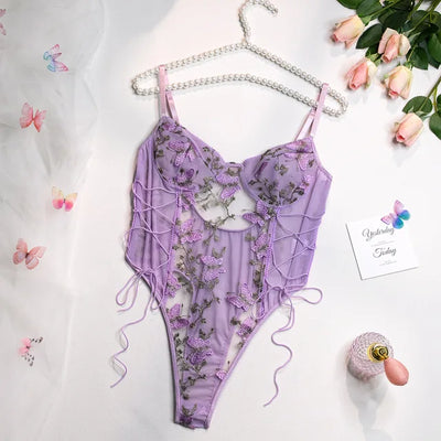 Selene | Body con farfalle ricamate 