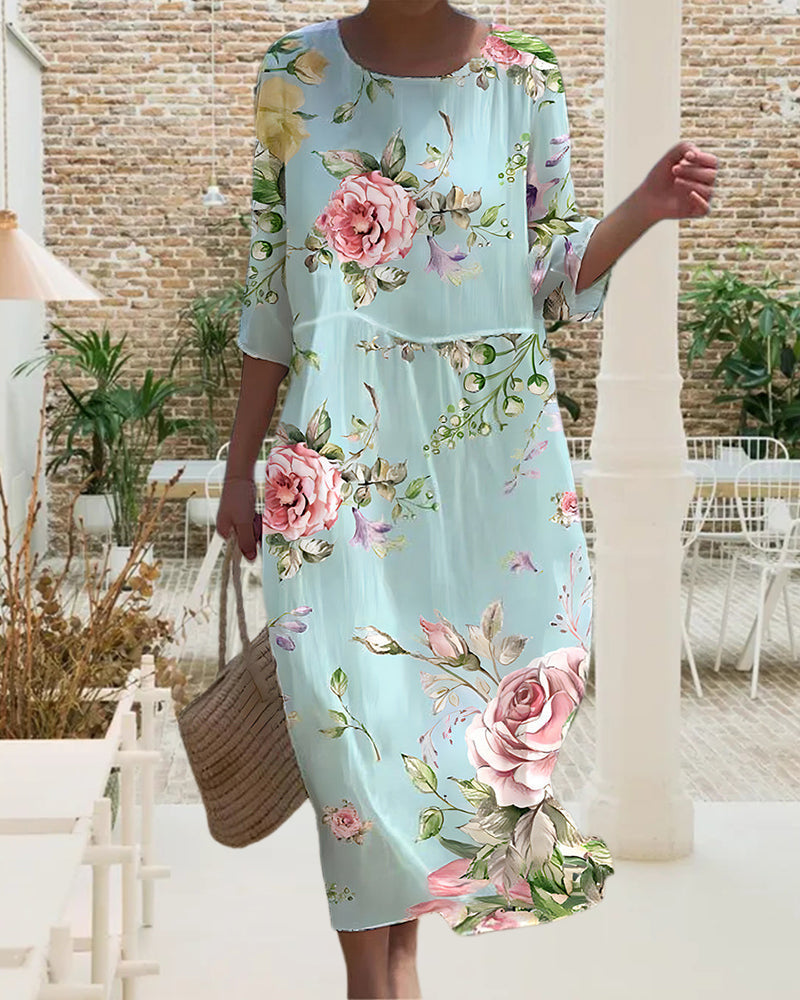 Indira | Robe fleurie élégante à encolure ronde