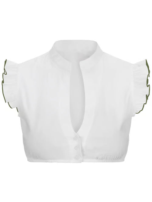 Damen Oktoberfest Bluse mit V Ausschnitt Halbarm Transparentem Einsatz und Spitzen Detail