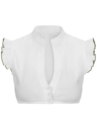 Damen Oktoberfest Bluse mit V Ausschnitt Halbarm Transparentem Einsatz und Spitzen Detail