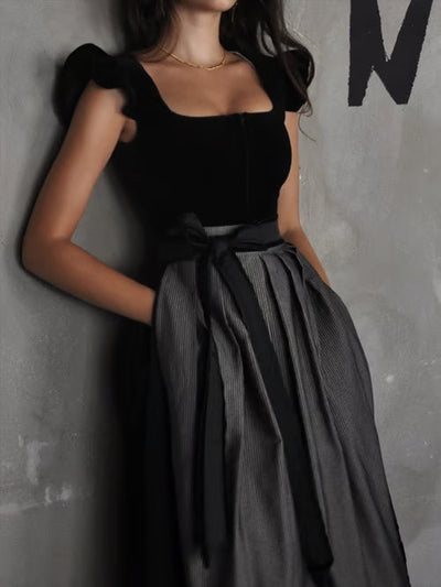Damen Knielanges Kleid mit Schleifen Detail und Spitzen Element