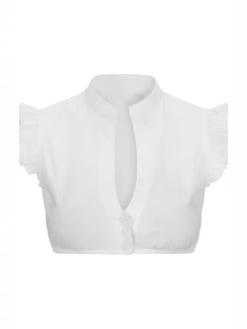 Damen Oktoberfest Bluse mit V Ausschnitt Halbarm Transparentem Einsatz und Spitzen Detail