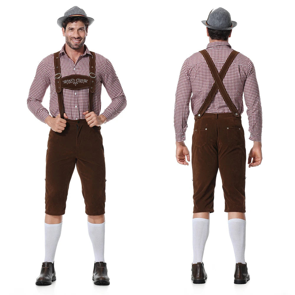 Traditionelles Herren-Oktoberfest-Lederhosen-Set mit Hemd und Krawatte für den perfekten Bierfest-Look