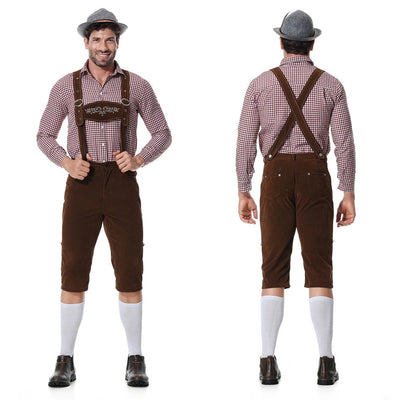 Traditionelles Herren-Oktoberfest-Lederhosen-Set mit Hemd und Krawatte für den perfekten Bierfest-Look
